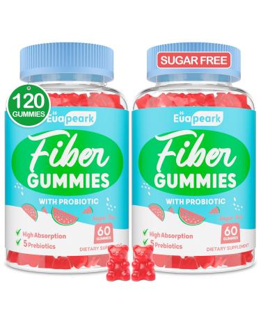 2 Packs - Fiber Gummies for Adults Sugar Free Probiotics & Prebiotic Fiber Gummies with Inulin Fos & Chicory Root - for Regularity Digestion & Gut Health - Vegan Gluten Free 120 Counts