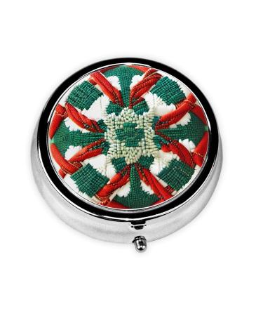 Woolen Fabric Patternround Pill Box 3 Compartment Round Pill Box Organizer # Portable Travel Pill Box for Traveling.