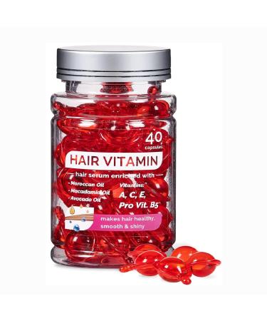 Hair Treatment Serum Hair Vitamins A C E Pro B5 50 Capsules No Rinse Essence for Frizzy and Dry Damaged Hair Hair Oil with Argan Avocado & Moroccan Oil(40pcs)