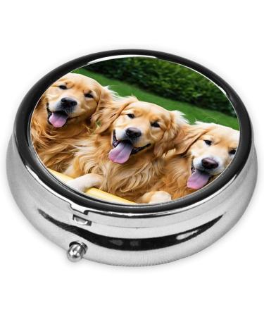 Golden Retriever Puppy Mini Round Pill Box | 3 Compartment Travel Pill Organizer | Portable Medicine Case for Home & Office - Buy Online on GoSupps.com