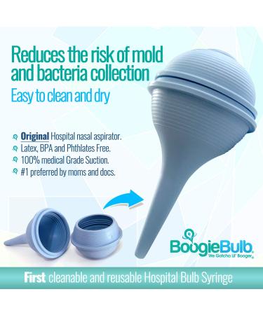 BoogieBulb Baby Nasal Aspirator - BPA Free - Blue 2 Ounce Bulb Syringe - Safe Nose Cleaner for Newborns, Toddlers & Adults - Reusable & Cleanable - Ear Syringe Nose Sucker - Buy Online on GoSupps.com
