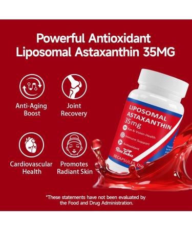 35mg Liposomal Astaxanthin Supplement - Powerful Antioxidant Support for Skin Joint & Eye Health - Natural Anti-Aging Formula with Pure Astaxanthin - Vegan Non-GMO 120 Capsules - Buy Online on GoSupps.com