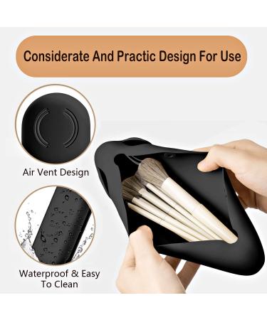 Travel Essentials Makeup Brush Holder Organizer - Silicone Cosmetic Bag Cover Case for Women - Black Large Magnetic Travel Brush Holder - Buy Online on GoSupps.com