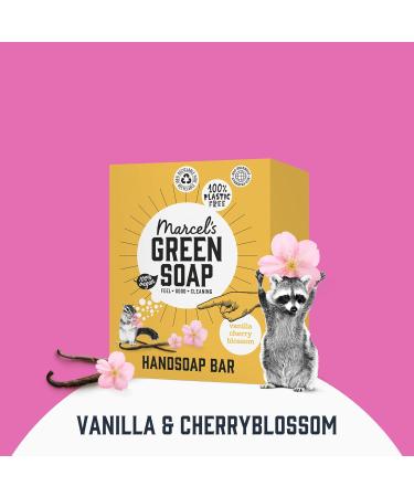Marcel's Green Soap Hand Soap Bar Vanilla & Cherry Blossom - Vegan Plastic-Free and Long-Lasting Hand Cleanser - 90g Vanilla & Cherryblossom - Buy Online on GoSupps.com
