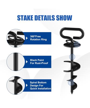 Eurmax USA Dog Tie Out Stake Triple Lock Heavy Duty Dog Anchor for Large Dogs Trampoline Stakes Dog for Yard and Outdoor Dog Runner Install & Travel Kit Included 1-Pack(Black) - Buy Online on GoSupps.com