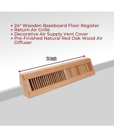 Handua 24" Wooden Corner Baseboard Register | Return Air Grille | Natural Red Oak Air Diffuser | Decorative Vent Cover for 24" Baseboard Space - Buy Online on GoSupps.com