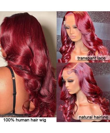Burgundy Lace Front Human Hair Wig 20 Inch Body Wave 99J Color | Pre Plucked & Bleached Knots | 160% Density HD Lace Frontal Wig for Black Women - Buy Online on GoSupps.com