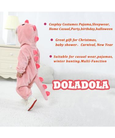Doladola Baby Hooded Onesie | 3-6 Months | Dusty Pink Dinosaur | Infant Pajamas Romper - Buy Online on GoSupps.com