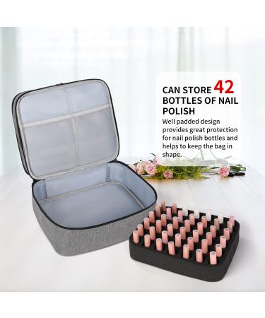 KGMCARE Travel Nail Polish Organizer - Holds 42 Bottles - Large Capacity Double-Layer Carrying Case for Manicure Set - Portable Storage Bag in Gray - Buy Online on GoSupps.com