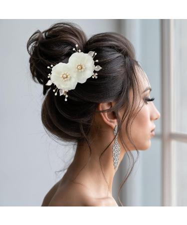 SOBEIT Bridal Hair Clips 2PCS Pearl White Flower Mesh Clips - Vintage Wedding Hair Comb Pins - Gold Bridal Hair Accessories for Women & Bridesmaids - Buy Online on GoSupps.com