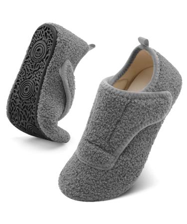 BARERUN Slippers for Women Men Wide House Diabetic Shoes for Women Men Warm Arthritis Edema Swollen Neuropathy Socks Slip on Adjustable Fuzzy Comfy Soft Womens Mens Bedroom Sliipers 11.5-12.5 Women/10-10.5 Men Grey
