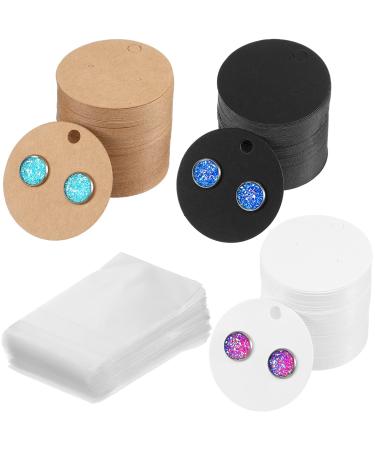 600 Pieces Earring Display Cards Kit  300 Pieces Round Cardboard Earring Holder Cards with 300 Pieces Self-Seal Bags  3 Colors Blank Kraft Paper Earring Display Tags for Ear Studs and Earrings