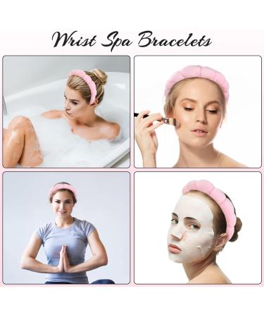 Pink Spa Headband for Women - Sponge Puffy Makeup & Skincare Headband with Wristbands - Terry Towel Cloth Fabric for Face Washing & Shower - Buy Online on GoSupps.com