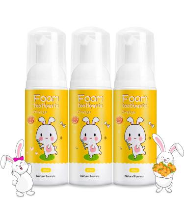 Foam Foothpaste Kids, Child-Friendly Formula Edible for Kids Oral Cleaning and Prevention Decay, Orange Flavor ,60ml, 3Pack