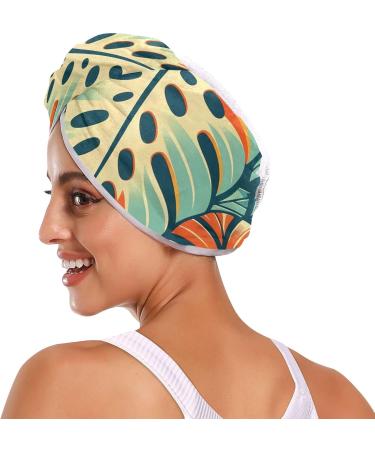 Monstera Leaf Retro Hair Towel 2 Pack | Super Absorbent Quick Dry Hair Turbans for Women & Girls | Stylish & Functional Hair Drying Solution - Buy Online on GoSupps.com