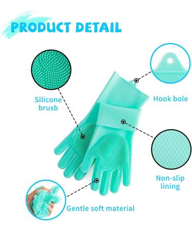 KEMOO Reusable Silicone Dishwashing Gloves with Scrubber - Heat Resistant Gloves for Kitchen, Bathroom, and Pet Care (Green) - Buy Online on GoSupps.com