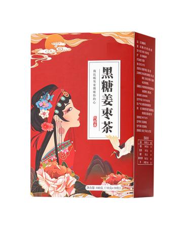 180g Dark Brown Sugar Ginger Jujube Tea with Black Sugar Cube Red Dates Shredded Ginger Wolfberry Longan No Added for Women 10 Packs