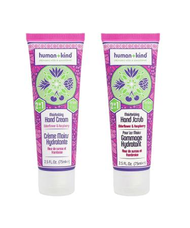 Human+Kind Hand Set - Cleansing Exfoliating Hand Scrub And Hydrating Hand Cream - Natural Calming Fragrances Of Elderflower And Raspberry - Nourishing Ingredients - Vegan And Cruelty-Free - 2 Pc