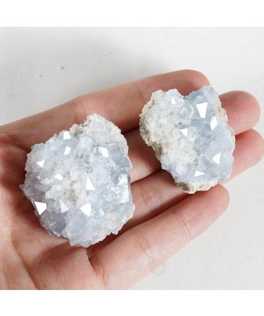 Soulnioi 2pcs Natural Raw Blue Celestite Mineral Irregular Healing Crystal Cluster for Meditation Therapy Home Room Decoration - Buy Online on GoSupps.com