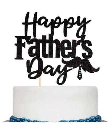 Happy Father's Day Cake Topper - Glitter Father's Day Decorations - Perfect Happy Birthday Dad Cake Topper for Men's Birthday Party Supplies Black