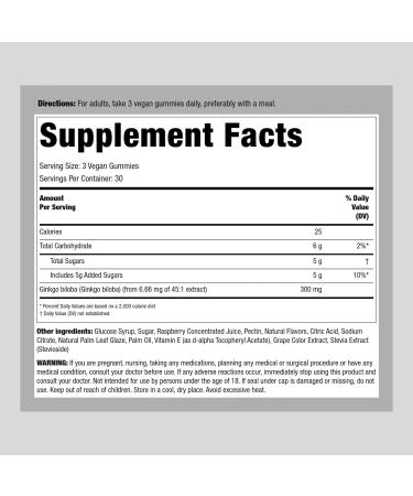 Piping Rock Ginkgo Biloba Gummies - 90 Peach Raspberry Flavor Supplements | Vegan, Non-GMO, Gluten Free - Buy Online on GoSupps.com