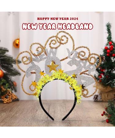 Vakkery Light Up Happy New Year Headband LED New Years Eve Hair Bands Glitter Star Headbands Christmas Party Hair Accessories for Women and Girls (Gold) - Buy Online on GoSupps.com