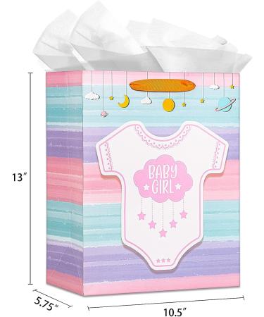 WhatSign Baby Shower Bags for Girls 13" Large Baby Girl Gift Bags with Tissue Paper New Baby Girls Paper Gifts Bags with Handles Baby Shower Party Favors for Guests Newborn Baby Girls Birthday Party Supplies - Buy Online on GoSupps.com
