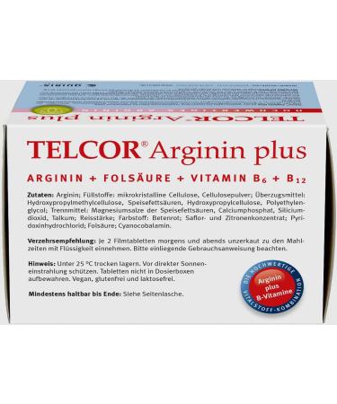 Telcor Arginine Plus - 240 Vegan Tablets for High Blood Pressure & Arteriosclerosis Support | Vitamins B6 B12 & Folic Acid | Quality Made in Germany - Buy Online on GoSupps.com