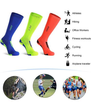 Buy Compression Socks for Men - Copper Stockings 15-20 mmHg Medical Support 3 Pairs XL - Unisex High Knee Highs in Blue Orange Green - Buy Online on GoSupps.com