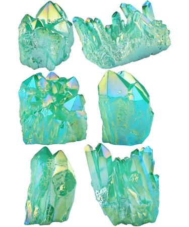 Kyeygwo Natural Mountain Crystal Titanium Coated Quartz Cluster | Irregular Green Healing Reiki Stone Decoration 30x17x15 mm - 70x45x60 mm | Unique Gem Figurine for Home Decor - Buy Online on GoSupps.com