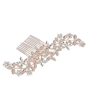 Elegant Rhinestone Bridal Hair Clip Sparkle Crystal Hairpin for Wedding Bridal Flower Leaf Design Hair Accessories for Women Girls (Rose Gold)