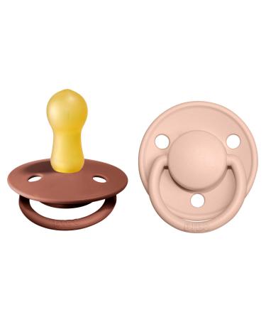 BIBS De Lux Baby Pacifier 2-Pack | Made in Denmark | BPA Free Dummy Soother Round Nipple. Natural Rubber Latex Size 2 (6-18 Months) Woodchuck/Blush