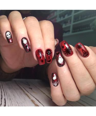 8 Sheets Halloween Nail Stickers Self Adhesive Nail Design Stickers Skeleton Bat Spider Web Witch Ghost Nail Stickers for Halloween Party - Buy Online on GoSupps.com