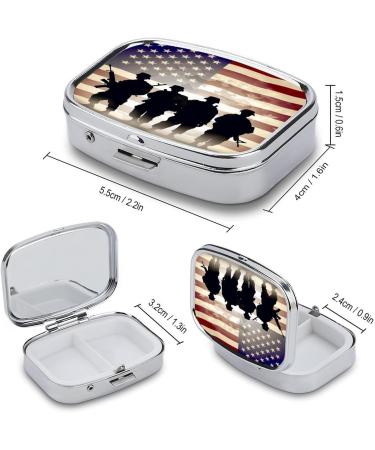 Shop Armed Forces American Print Pill Box - 2 Compartment Portable Medicine Organizer | Stylish Metal Pill Case for Pocket & Purse - Buy Online on GoSupps.com