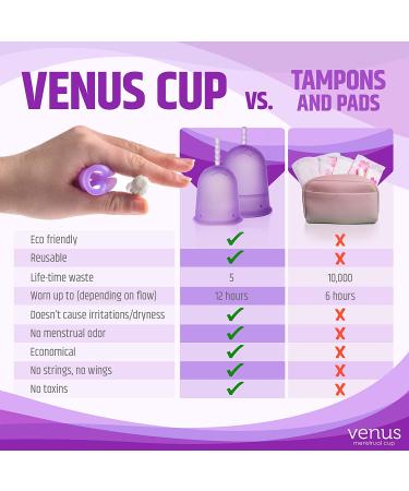 Venus Large Menstrual Cup - High Capacity for Heavy Flow - Made in USA - Medical Grade Silicone - Reusable Period Cup - Unique Design for High Cervix - Purple Large (1 Pack) - Buy Online on GoSupps.com