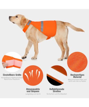 Adjustable Reflective Safety Vest for Dogs - High Visibility Warning Vest for Day & Night Outdoor Activities - Orange - Buy Online on GoSupps.com