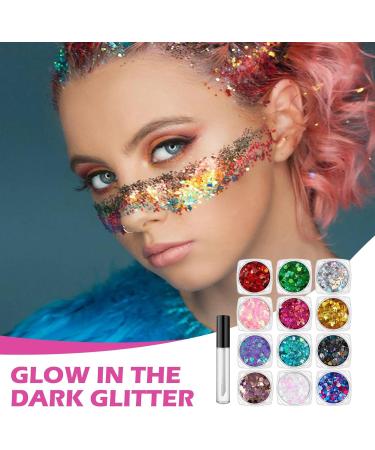  Jlobnyiun Face glitter for women face and body glitter 12 luminous colors 10ml skin-friendly cosmetics for girls carnival supplies - Buy Online on GoSupps.com