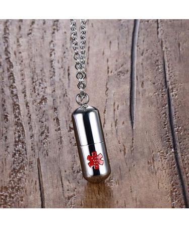 Stainless Steel Pill Capsule Cross Necklace - Urn Keepsake Pendant for Ashes 22 Inch Silver Black & Silver Red - Buy Online on GoSupps.com