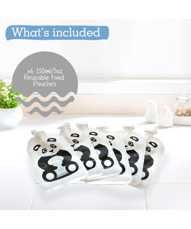 Fill n Squeeze Baby Food Reusable Pouch - Double Zip Bottom Opening - 6 x150ml Panda - BPA & PVC Free - Buy Online on GoSupps.com