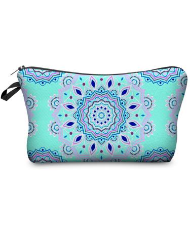 PREMYO Cosmetic Bag Small for Handbag - Makeup Bag Women Make Up Bag - Pencil Case Girls Case Pens Mandala Turquoise