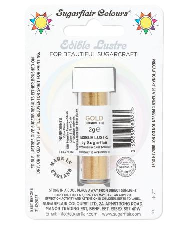 Sugarflair Gold Edible Lustre Dust (E171 Free) Add a Lustrous Shine to Cakes or Decorations. Brush On or Add Rejuvenator to Create Eye-Catching Edible Paint- 2g