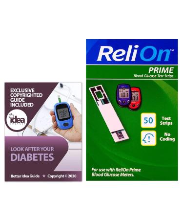 ReliOn Prime Blood Glucose Test Strips 50 Ct Bundle with Exclusive Look After Your Diabetes - Better Idea Guide (2 Items)