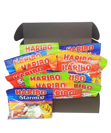 Haribo Mini Bags Gift Box Set - 20 chewy treat size fruit gummies Bulk Sweets for Kids Ideal as Hamper Letterbox Gifts 20 Packet Mixed Box