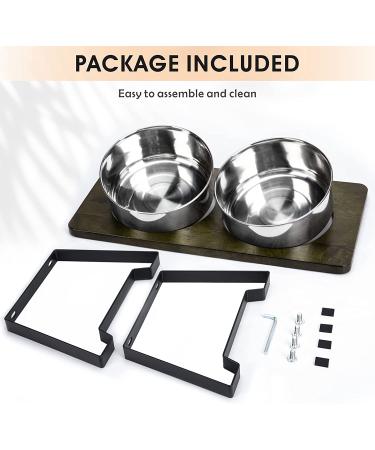 Siooko Elevated Dog Bowls Wood Raised Stand with 2 Stainless Steel Bowls | Non-Slip Feet | 7.7 Tall | 58 oz Capacity - Buy Online on GoSupps.com