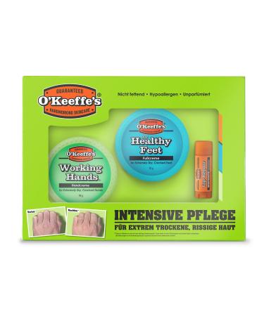 O'Keeffe's Intensive Care Gift Set - 1 x Working Hands Hand Cream 1 x Healthy Feet Foot Cream 1 x Lip Repair Unscented Lip Balm
