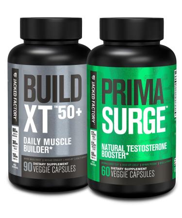 Jacked Factory Build XT 50+ Daily Muscle Builder (90 Capsules) PRIMASURGE Testosterone Booster for Men (60 Capsules) for Vitality Muscle Growth & Energy