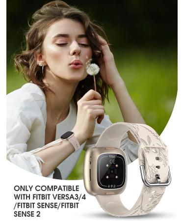 Floral Engraved Band for Fitbit Versa 4/Versa 3/Sense - Cute Dandelion Flower Pattern Silicone Strap for Women - Buy Online on GoSupps.com