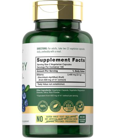 Bilberry Extract Capsules | 2400mg | 200 Count | Vegetarian Non-GMO Gluten Free Supplement by Carlyle - Buy Online on GoSupps.com