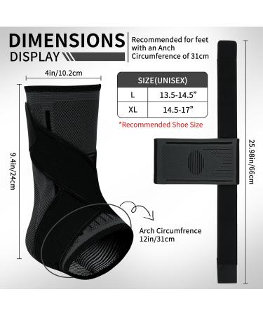 Breteil Ankle Brace for Plantar Fasciitis Relief Ankle Support 2 Pack for Men & Women Ankle Compression Sleeve with Strap Foot Brace for Sprained Ankle Achilles Tendonitis Black-l - Buy Online on GoSupps.com