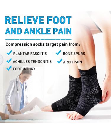 HUEGLO 4 Pair Ankle Bandage Socks for Plantar Fasciitis | Orthopedic Compression for Neuropathy Arthritis & Achilles Tendon Relief - White & Black - Buy Online on GoSupps.com